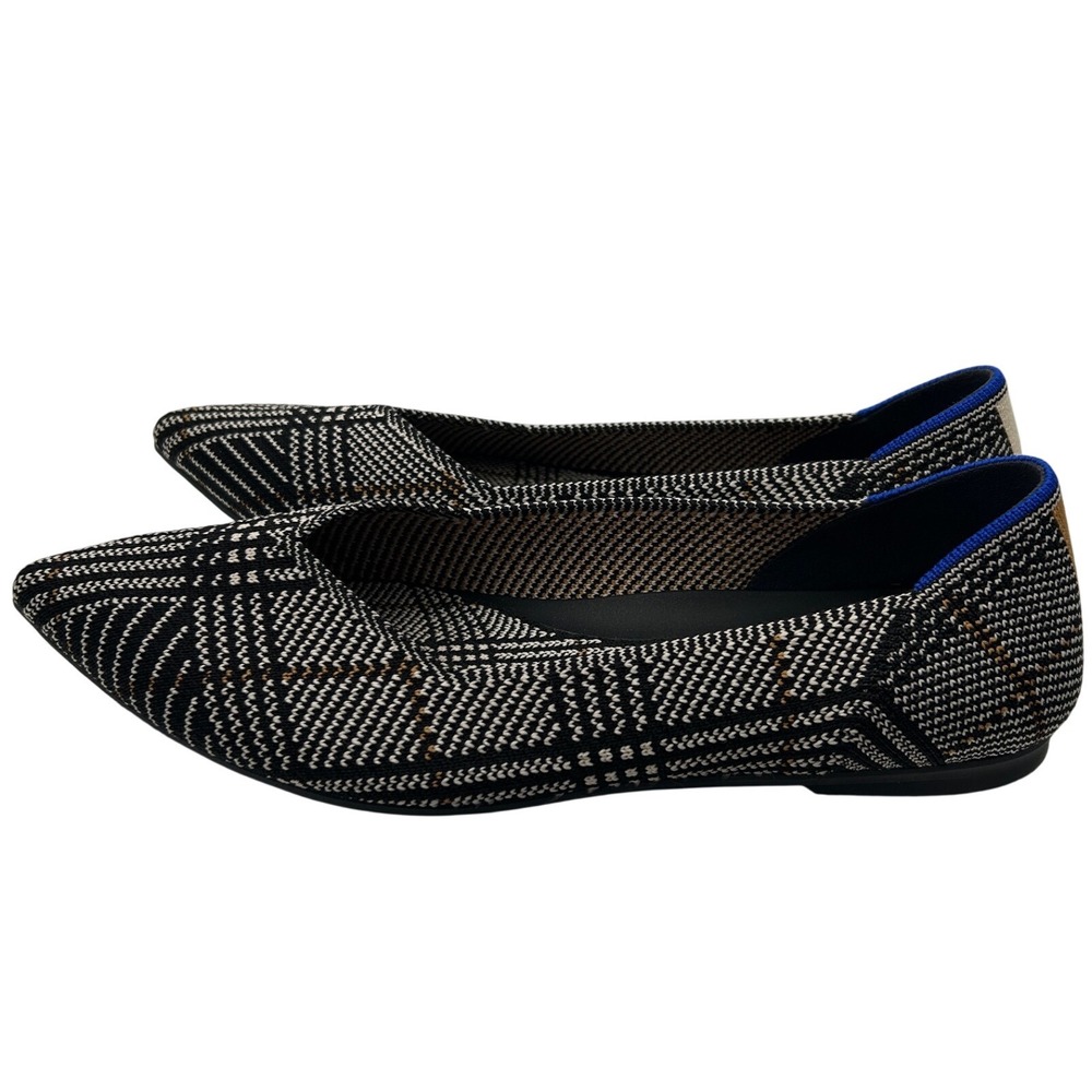 Rothys The‎ Point Glen Plaid Black White Brown Pointed Toe Flats Shoes Retired - Picture 4 of 8